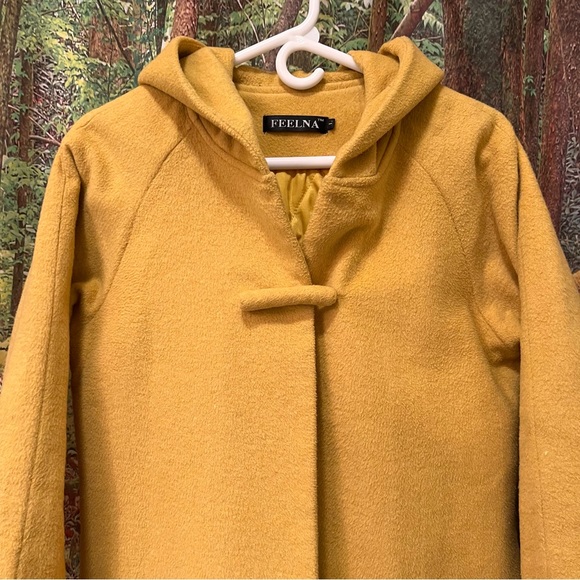 Mustard Yellow Winter Coat warm hooded hood small s cozy pockets gold golden - Picture 5 of 16